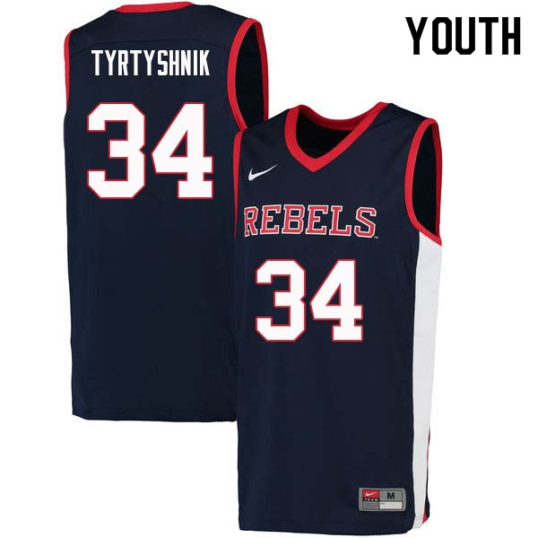 Youth #34 Ilya Tyrtyshnik Ole Miss Rebels College Basketball Jerseys Sale-Navy